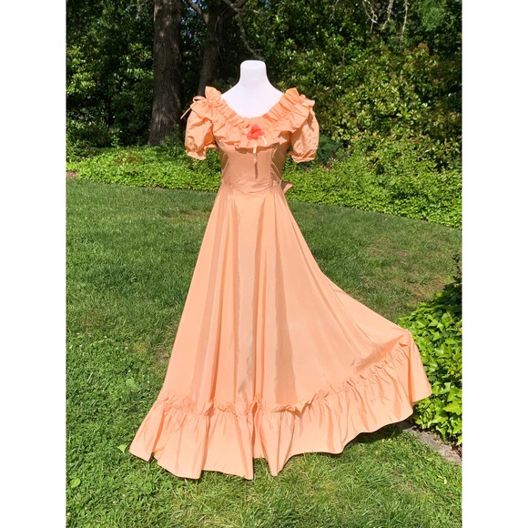 Vintage 70s Prom Dress Union Made Prairie Southern Belle Poof Sleeve MED TALL - Picture 4 of 10